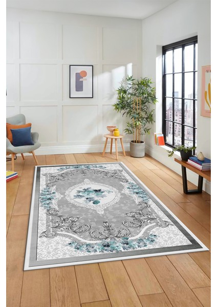 Çiçekli Klasik Desen Dijital Kaymaz Taban Yıkanabilir Yolluk Mutfak Salon Halısı, Klasik-16-Mavi, indirimleri