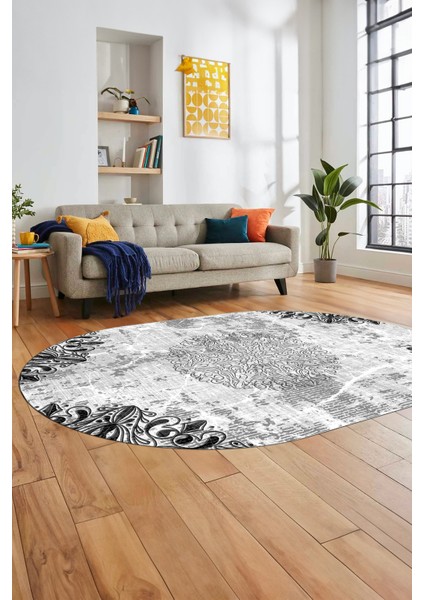 Şık Klasik Desen Dijital Kaymaz Taban Yıkanabilir Oval Yolluk Salon Halısı, O-Klasik-19-Gri, fiyatları