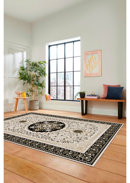 Renkli Klasik Motifli Dijital Kaymaz Yıkanabilir Yolluk Mutfak Salon Halısı, Klasik-27-Siyah, modelleri