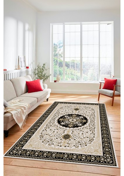 Renkli Klasik Motifli Dijital Kaymaz Yıkanabilir Yolluk Mutfak Salon Halısı, Klasik-27-Siyah, fırsatları