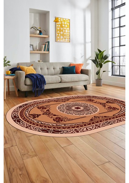 Modern Klasik Dijital Kaymaz Taban Yıkanabilir Oval Yolluk Salon Halısı, O-Klasik-17-Bordo, fiyatları