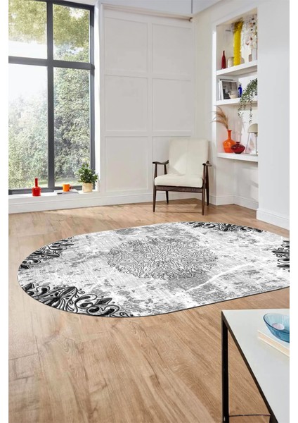 Şık Klasik Desen Dijital Kaymaz Taban Yıkanabilir Oval Yolluk Salon Halısı, O-Klasik-19-Gri, fırsatları