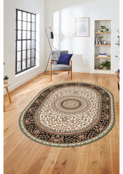 Klasik Desenli Dijital Kaymaz Yıkanabilir Oval Yolluk Koridor Salon Halısı, O-Klasik-21-Krem, fırsatları