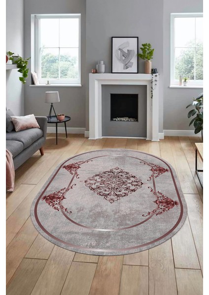 Baskılı Kaymaz Yıkanabilir Çerçeveli Klasik Yolluk Oval Mutfak Salon Halısı, O-Klasik-05-Bordo, fiyatları