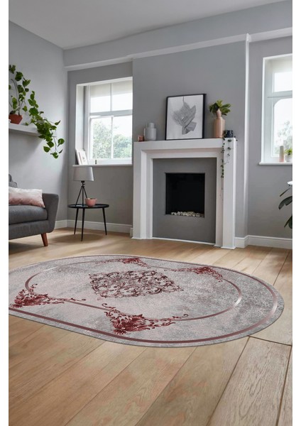 Baskılı Kaymaz Yıkanabilir Çerçeveli Klasik Yolluk Oval Mutfak Salon Halısı, O-Klasik-05-Bordo, modelleri