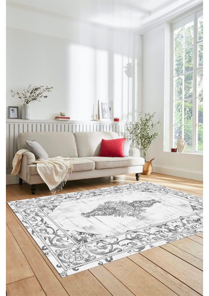 Göbekli Klasik Motifli Dijital Kaymaz Yıkanabilir Yolluk Mutfak Salon Halısı, Klasik-28-Beyaz, indirimleri