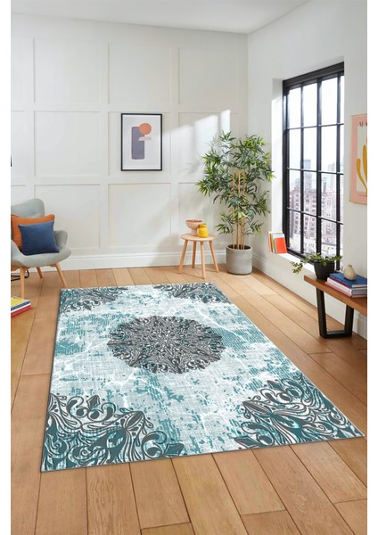 Şık Klasik Desen Dijital Kaymaz Taban Yıkanabilir Yolluk Mutfak Salon Halısı, Klasik-19-Mavi, fırsatları