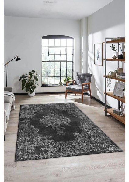 Sade Klasik Desenli Dijital Kaymaz Yıkanabilir Yolluk Mutfak Salon Halısı, Klasik-22-Antrasit, fiyatları