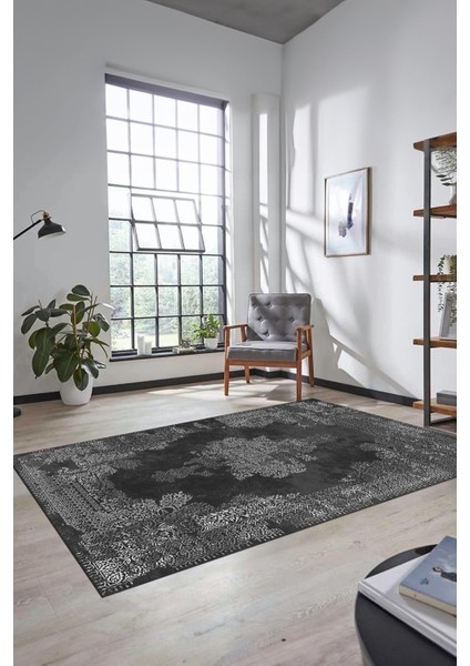 Sade Klasik Desenli Dijital Kaymaz Yıkanabilir Yolluk Mutfak Salon Halısı, Klasik-22-Antrasit, modelleri