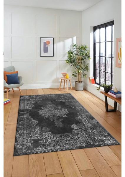 Sade Klasik Desenli Dijital Kaymaz Yıkanabilir Yolluk Mutfak Salon Halısı, Klasik-22-Antrasit, fırsatları