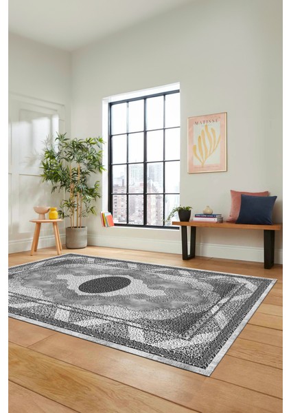 Göbekli Klasik Desenli Dijital Kaymaz Yıkanabilir Yolluk Mutfak Salon Halısı, Klasik-24-Gri, fırsatları