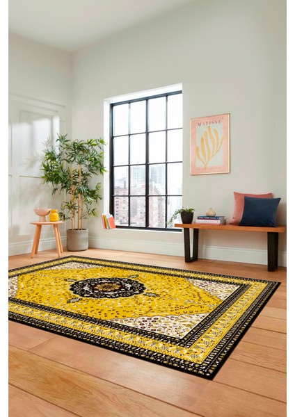 Renkli Klasik Desen Dijital Kaymaz Yıkanabilir Yolluk Mutfak Salon Halısı, Klasik-26-Sarı, fırsatları