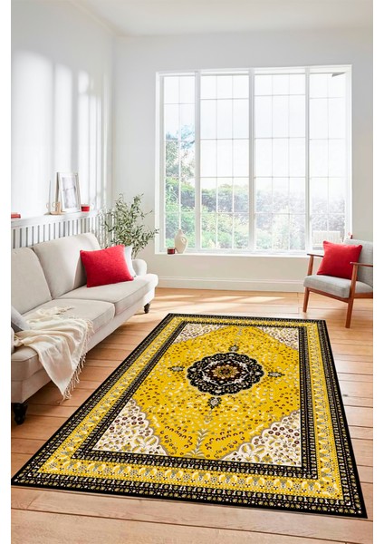 Renkli Klasik Desen Dijital Kaymaz Yıkanabilir Yolluk Mutfak Salon Halısı, Klasik-26-Sarı, indirimleri