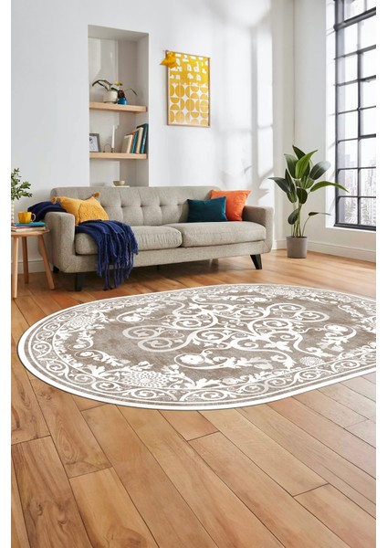 Baskılı Kaymaz Yıkanabilir Klasik Desenli Oval Yolluk Mutfak Salon Halısı, O-Klasik-09-Kahve, fırsatları