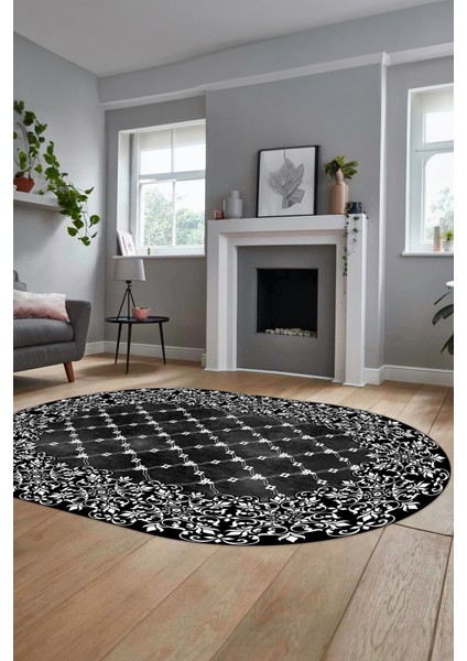 Baskılı Kaymaz Yıkanabilir Klasik Desen Yolluk Oval Mutfak Salon Halısı, O-Klasik-04-Siyah, fırsatları