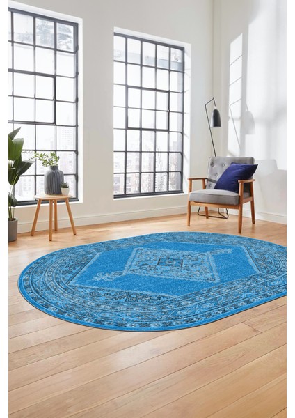 Baskılı Kaymaz Yıkanabilir Göbekli Klasik Yolluk Oval Mutfak Salon Halısı, O-Klasik-06-Kırmızı,