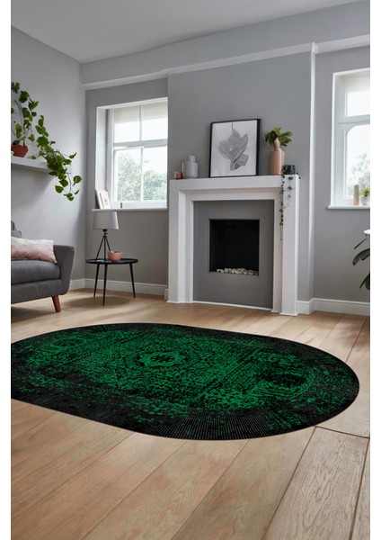 Renkli Klasik Desen Dijital Kaymaz Taban Yıkanabilir Oval Yolluk Salon Halısı, O-Klasik-12-Yeşil, fiyatları
