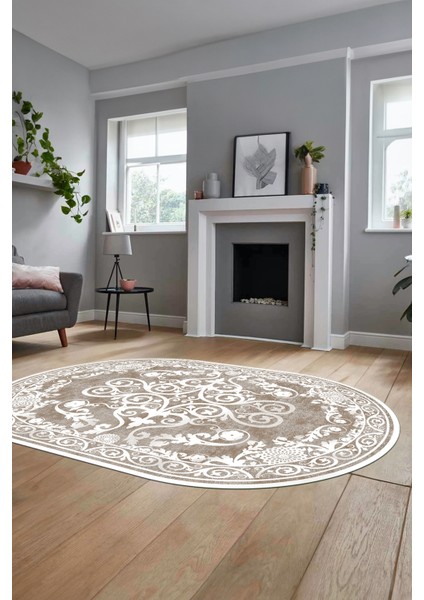 Baskılı Kaymaz Yıkanabilir Klasik Desenli Oval Yolluk Mutfak Salon Halısı, O-Klasik-09-Kahve, fiyatları