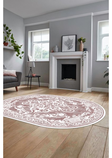 Baskılı Kaymaz Yıkanabilir Klasik Desenli Oval Yolluk Mutfak Salon Halısı, O-Klasik-09-Pembe, fiyatları
