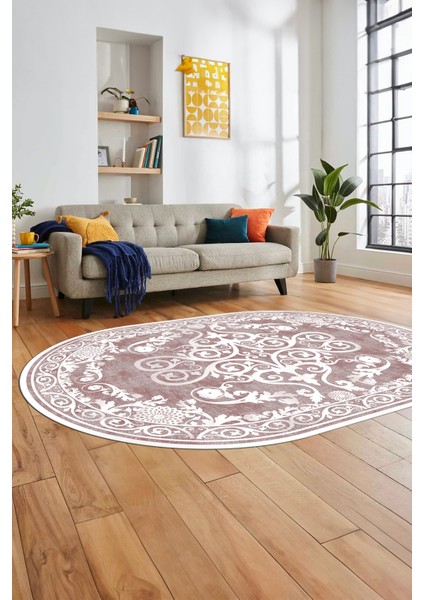 Baskılı Kaymaz Yıkanabilir Klasik Desenli Oval Yolluk Mutfak Salon Halısı, O-Klasik-09-Pembe, fırsatları