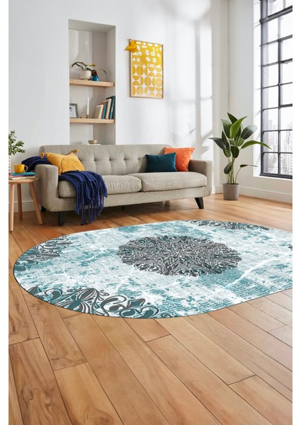 Şık Klasik Desen Dijital Kaymaz Taban Yıkanabilir Oval Yolluk Salon Halısı, O-Klasik-19-Mavi, fiyatları