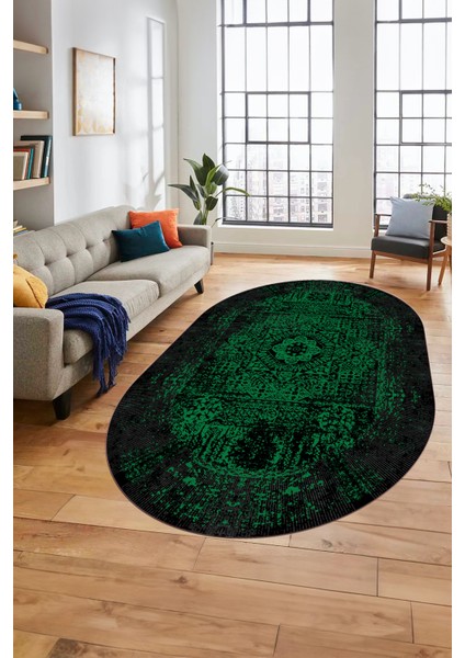 Renkli Klasik Desen Dijital Kaymaz Taban Yıkanabilir Oval Yolluk Salon Halısı, O-Klasik-12-Yeşil, modelleri
