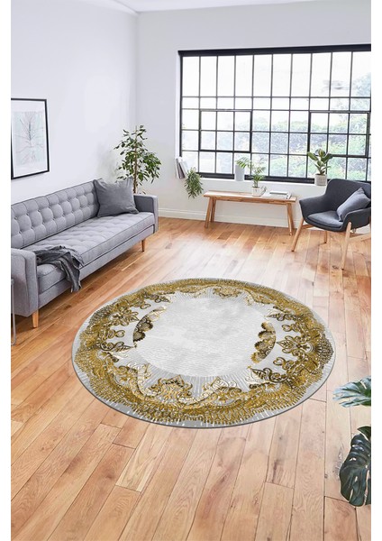 Baskılı Kaymaz Yıkanabilir Renkli Klasik Desen Yuvarlak Salon Halısı, Y-Klasik-08-Kahve, fırsatları