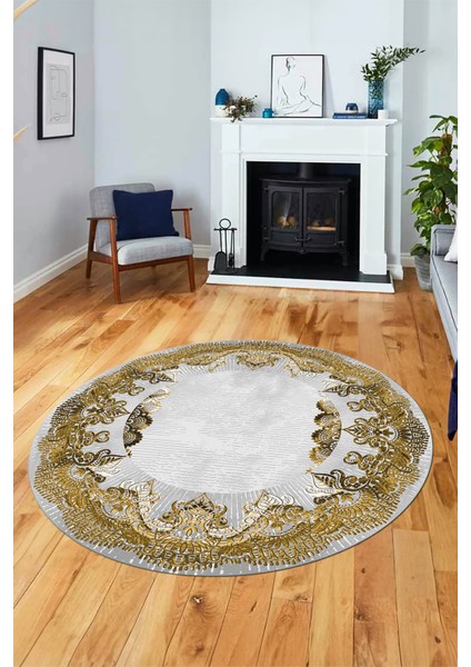 Baskılı Kaymaz Yıkanabilir Renkli Klasik Desen Yuvarlak Salon Halısı, Y-Klasik-08-Kahve, indirimleri