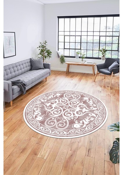 Baskılı Kaymaz Yıkanabilir Klasik Desenli Yuvarlak Mutfak Salon Halısı, Y-Klasik-09-Pembe, modelleri