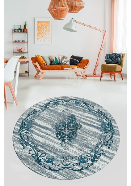 Klasik Desenli Dijital Kaymaz Taban Yıkanabilir Yuvarlak Mutfak Salon Halısı, Y-Klasik-11-Mavi, fiyatları