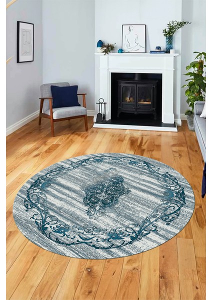 Klasik Desenli Dijital Kaymaz Taban Yıkanabilir Yuvarlak Mutfak Salon Halısı, Y-Klasik-11-Mavi, fırsatları
