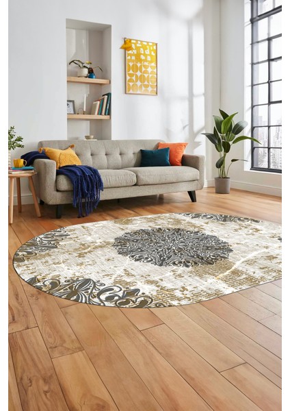 Şık Klasik Desen Dijital Kaymaz Taban Yıkanabilir Oval Yolluk Salon Halısı, O-Klasik-19-Kahve, fiyatları