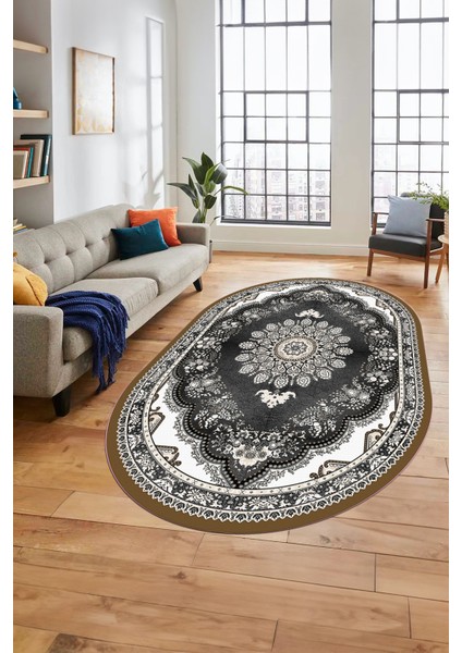 Klasik Desen Dijital Kaymaz Taban Yıkanabilir Oval Yolluk Mutfak Salon Halısı, O-Klasik-13-Krem, fiyatları