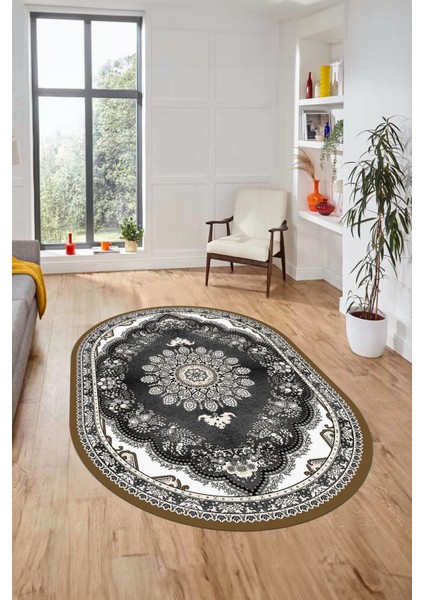 Klasik Desen Dijital Kaymaz Taban Yıkanabilir Oval Yolluk Mutfak Salon Halısı, O-Klasik-13-Krem, fırsatları