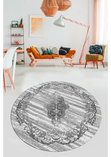 Klasik Desenli Dijital Kaymaz Taban Yıkanabilir Yuvarlak Mutfak Salon Halısı, Y-Klasik-11-Gri, fiyatları