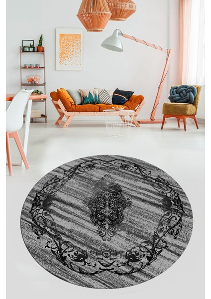 Klasik Desenli Dijital Kaymaz Taban Yıkanabilir Yuvarlak Mutfak Salon Halısı, Y-Klasik-11-Antrasit, fiyatları