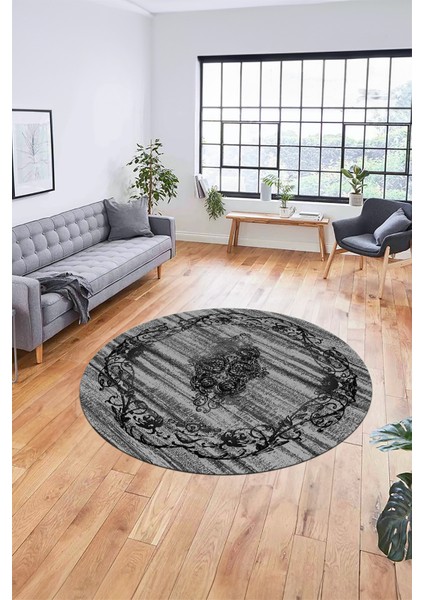 Klasik Desenli Dijital Kaymaz Taban Yıkanabilir Yuvarlak Mutfak Salon Halısı, Y-Klasik-11-Antrasit, modelleri