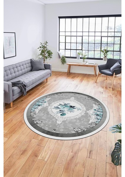 Çiçekli Klasik Dijital Kaymaz Taban Yıkanabilir Yuvarlak Mutfak Salon Halısı, Y-Klasik-16-Mavi, fiyatları