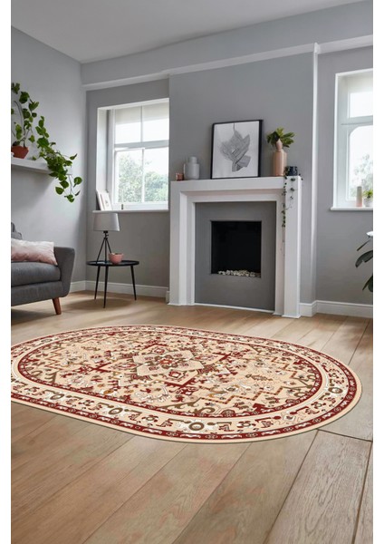 Baskılı Kaymaz Yıkanabilir Klasik Desen Oval Yolluk Mutfak Salon Halısı, O-Klasik-10-Bordo, fiyatları