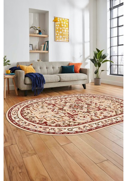 Baskılı Kaymaz Yıkanabilir Klasik Desen Oval Yolluk Mutfak Salon Halısı, O-Klasik-10-Bordo, modelleri