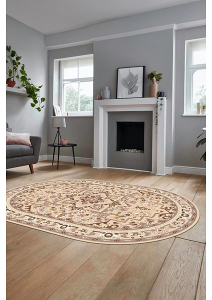 Baskılı Kaymaz Yıkanabilir Klasik Desen Oval Yolluk Mutfak Salon Halısı, O-Klasik-10-Kahve, fiyatları