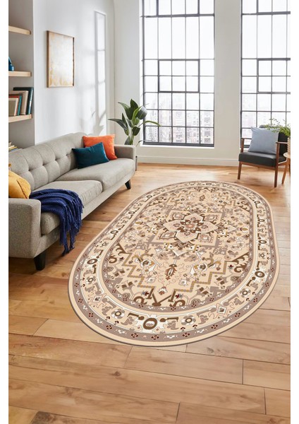 Baskılı Kaymaz Yıkanabilir Klasik Desen Oval Yolluk Mutfak Salon Halısı, O-Klasik-10-Kahve, modelleri