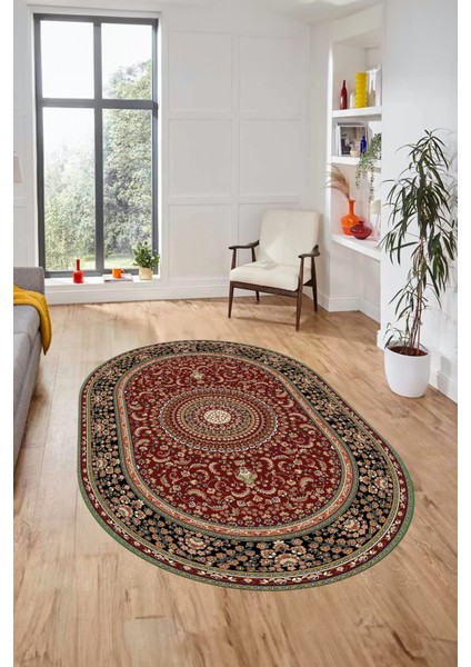 Klasik Desenli Dijital Kaymaz Yıkanabilir Oval Yolluk Koridor Salon Halısı, O-Klasik-21-Bordo, fiyatları