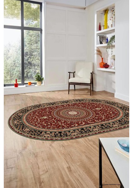Klasik Desenli Dijital Kaymaz Yıkanabilir Oval Yolluk Koridor Salon Halısı, O-Klasik-21-Bordo, modelleri