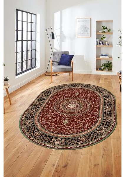 Klasik Desenli Dijital Kaymaz Yıkanabilir Oval Yolluk Koridor Salon Halısı, O-Klasik-21-Bordo, fırsatları