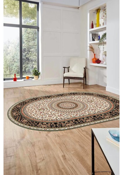 Klasik Desenli Dijital Kaymaz Yıkanabilir Oval Yolluk Koridor Salon Halısı, O-Klasik-21-Krem, modelleri
