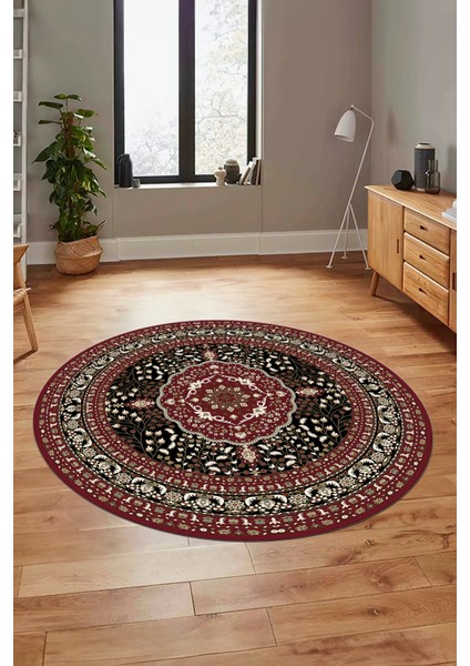 Renkli Klasik Desen Dijital Kaymaz Yıkanabilir Yuvarlak Mutfak Salon Halısı, Y-Klasik-26-Bordo,