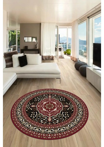 Renkli Klasik Desen Dijital Kaymaz Yıkanabilir Yuvarlak Mutfak Salon Halısı, Y-Klasik-26-Bordo, fırsatları