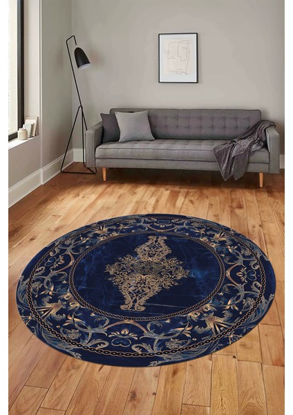 Göbekli Klasik Motifli Dijital Kaymaz Yıkanabilir Yuvarlak Mutfak Salon Halısı, Y-Klasik-28-Mavi, fiyatları