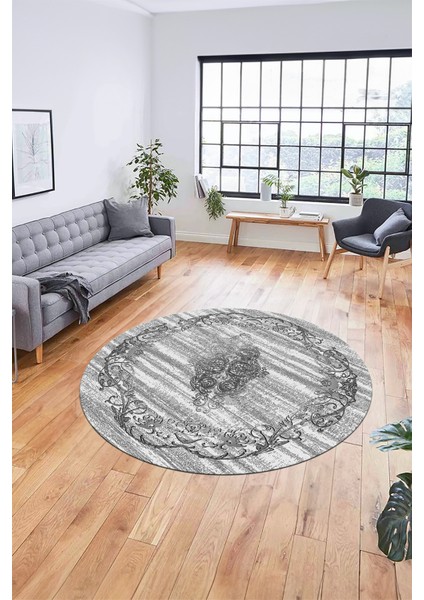 Klasik Desenli Dijital Kaymaz Taban Yıkanabilir Yuvarlak Mutfak Salon Halısı, Y-Klasik-11-Gri, modelleri